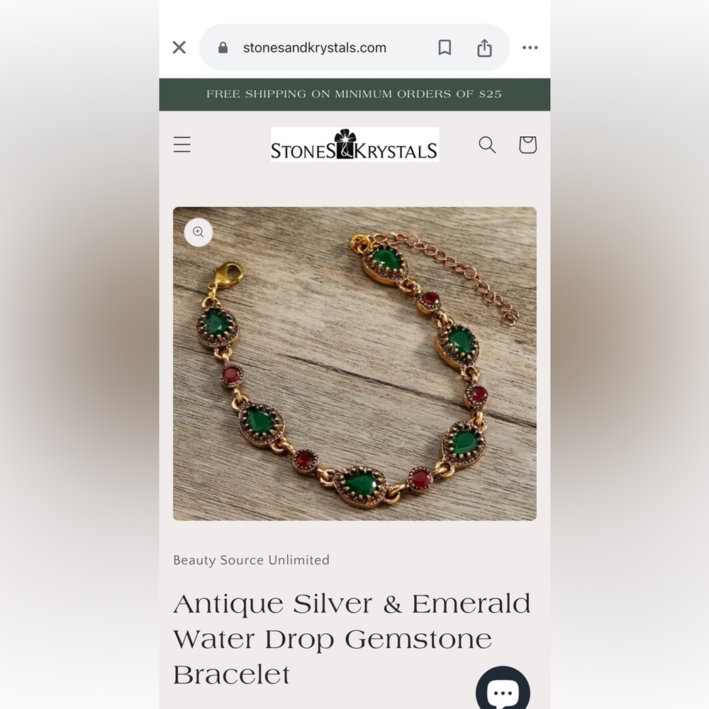 Women's Antique Emerald Water Drop Gemstone Bracelet - Picture 7 of 7